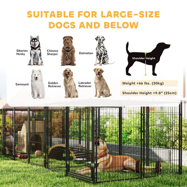 PawHut Large Outdoor Dog Kennel: 2 Rooms, Rotating Bowls, UV Cover