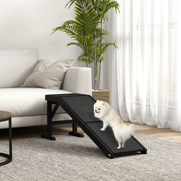 PawHut Black Non-Slip Carpet Top Pine Wood Pet Ramp Steps for Dogs, Cats