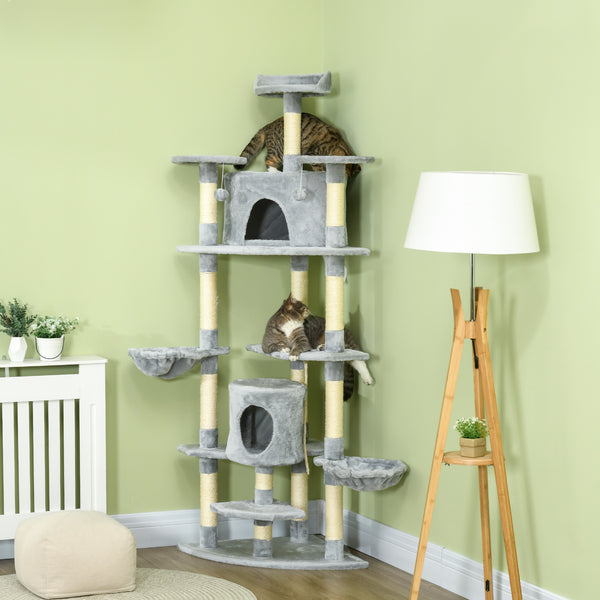 PawHut 79-Inch Multi-Level Cat Tree Tower with Two Condos, Hammocks, Scratching Posts