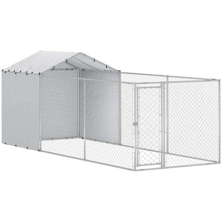 PawHut Large Galvanized Steel Outdoor Dog Kennel with Waterproof UV Cover