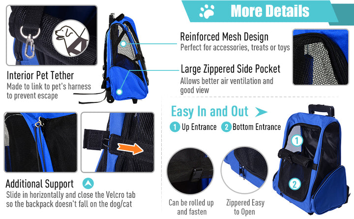 PawHut 4-in-1 Rolling Pet Carrier Backpack for Small Dogs and Cats