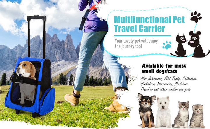 PawHut 4-in-1 Rolling Pet Carrier Backpack for Small Dogs and Cats