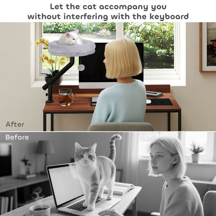 PawHut 360° Rotatable Adjustable Cat Desk Bed for Home Office Window Naps