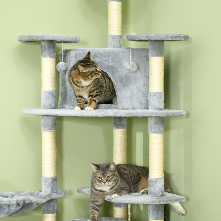PawHut 79-Inch Multi-Level Cat Tree Tower with Two Condos, Hammocks, Scratching Posts