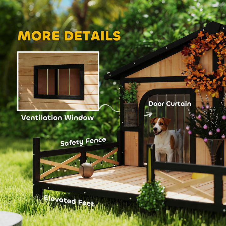 PawHut All-Weather Elevated Wood Cabin Dog House with Porch Deck