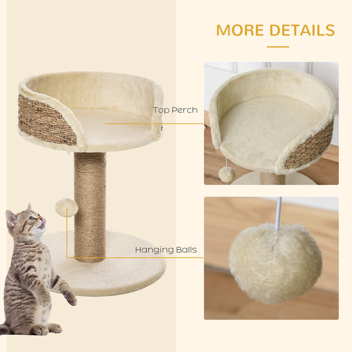 PawHut Small Cat Tree: Cozy Perch, Jute Scratching Post & Play Toy