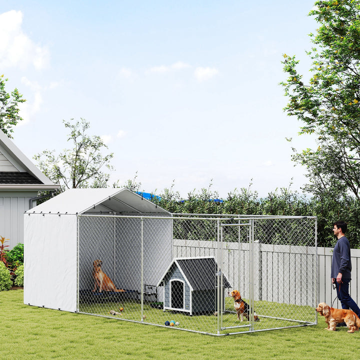 PawHut Large Galvanized Steel Outdoor Dog Kennel with Waterproof UV Cover