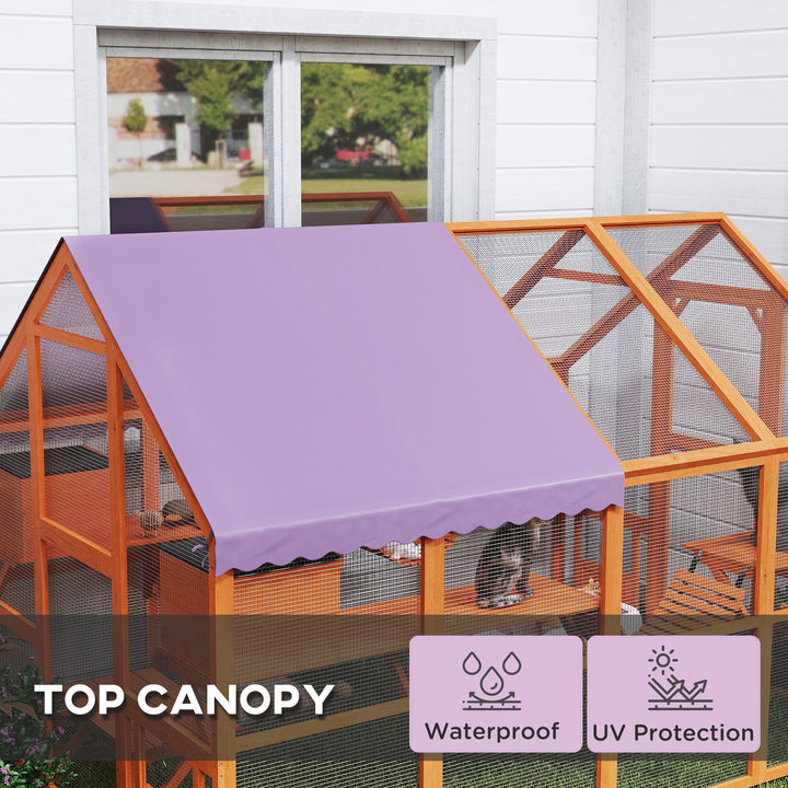 PawHut Large Outdoor Wooden Cat Enclosure with Weatherproof Canopy, Play Platforms