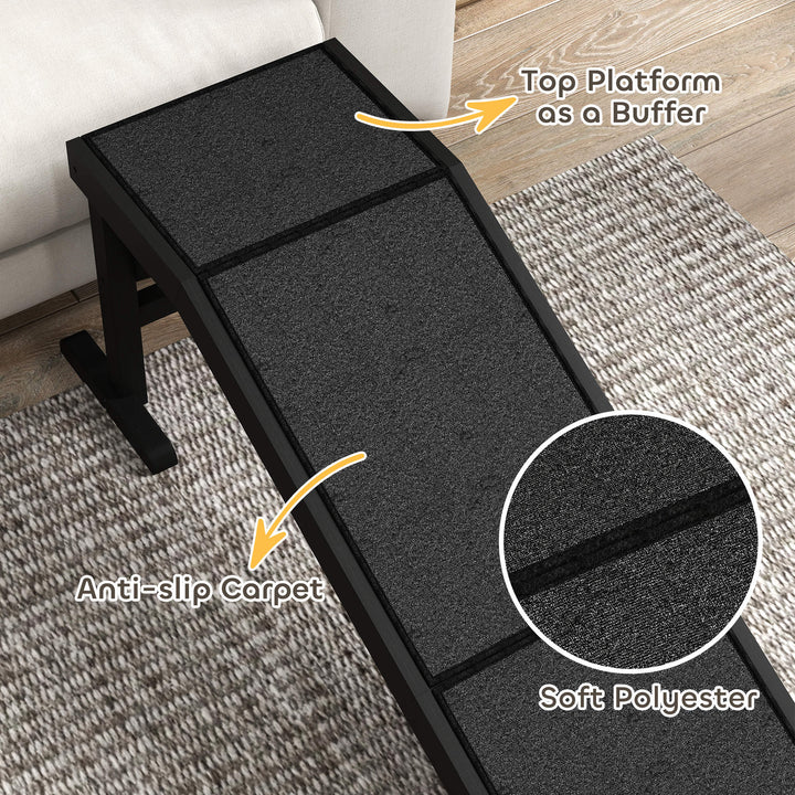PawHut Black Non-Slip Carpet Top Pine Wood Pet Ramp Steps for Dogs, Cats
