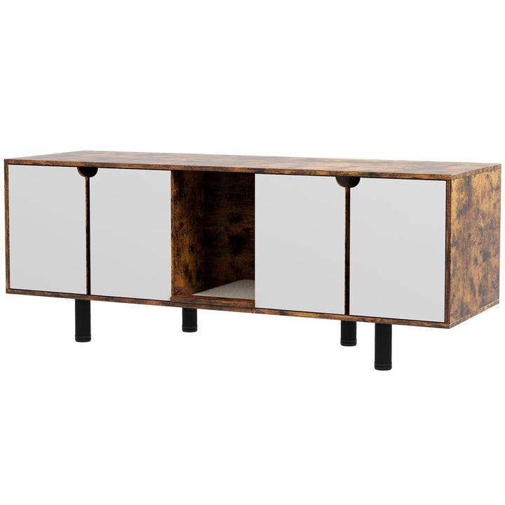 PawHut Rustic Brown Hidden Cat Litter Box Enclosure, Double Doors, Sand Drain Pad