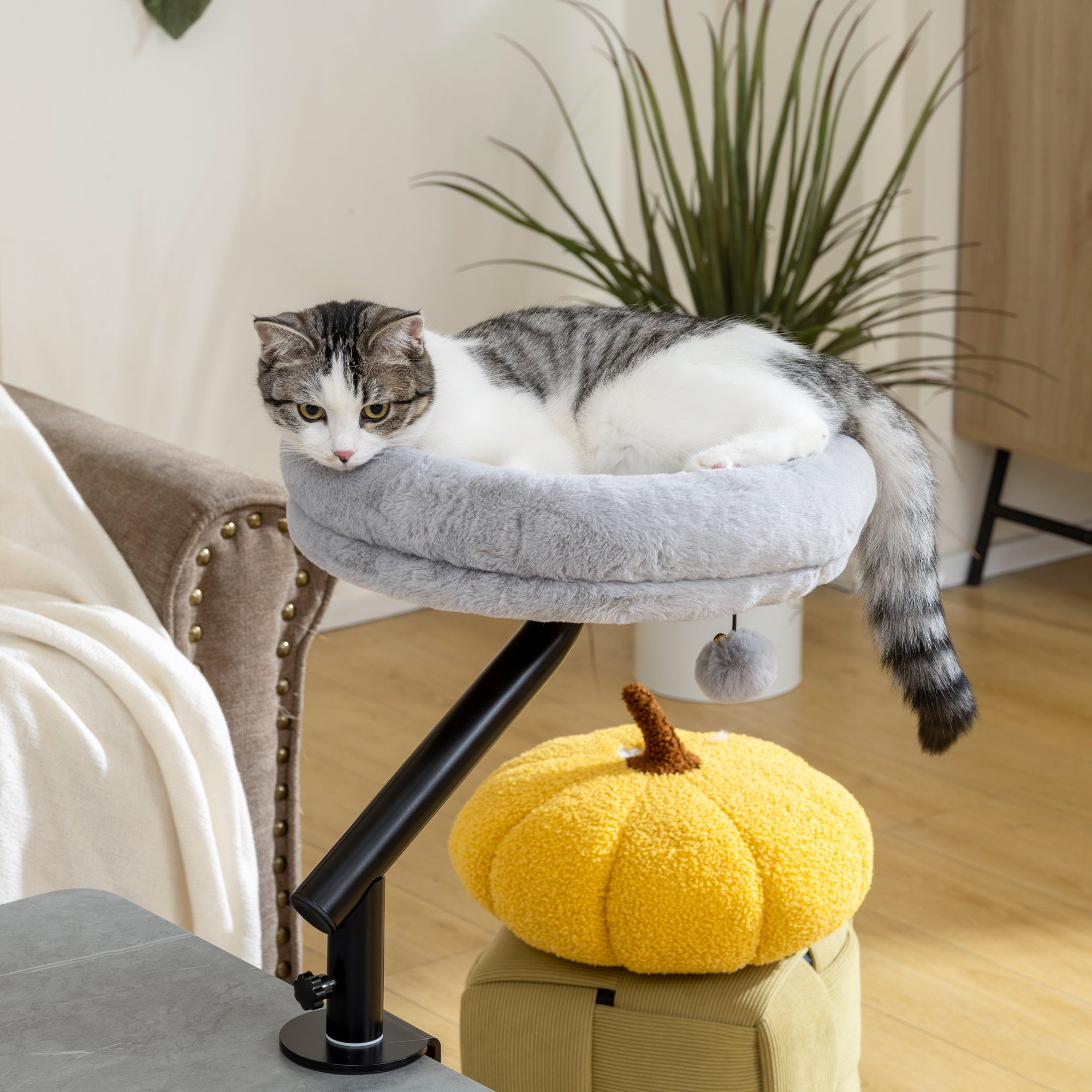 PawHut 360° Rotatable Adjustable Cat Desk Bed for Home Office Window N ...