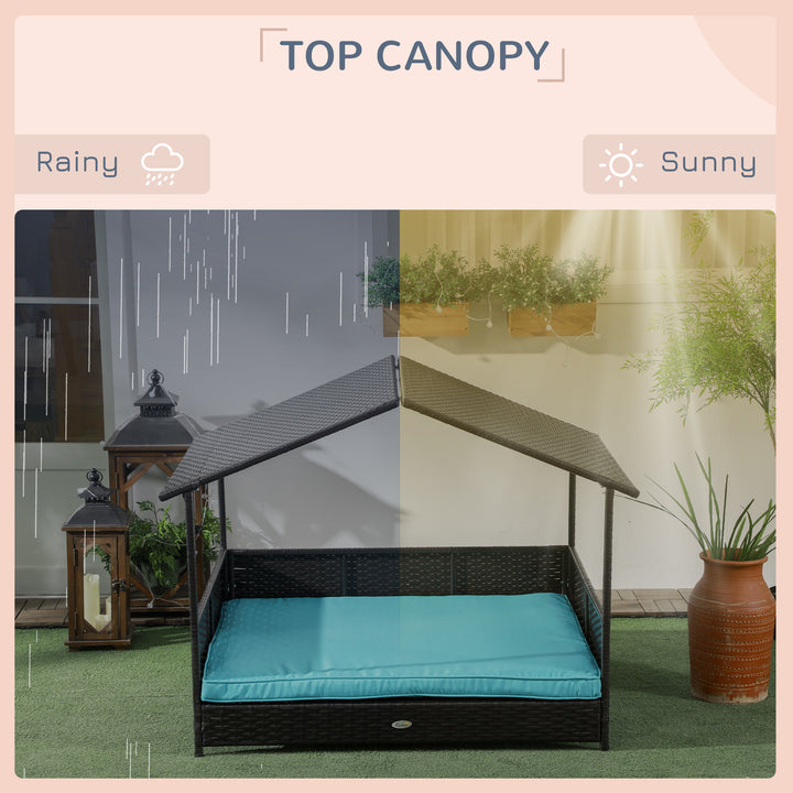 PawHut Elevated Wicker Dog House, Canopy, Washable Cushion, Medium to Large Dogs