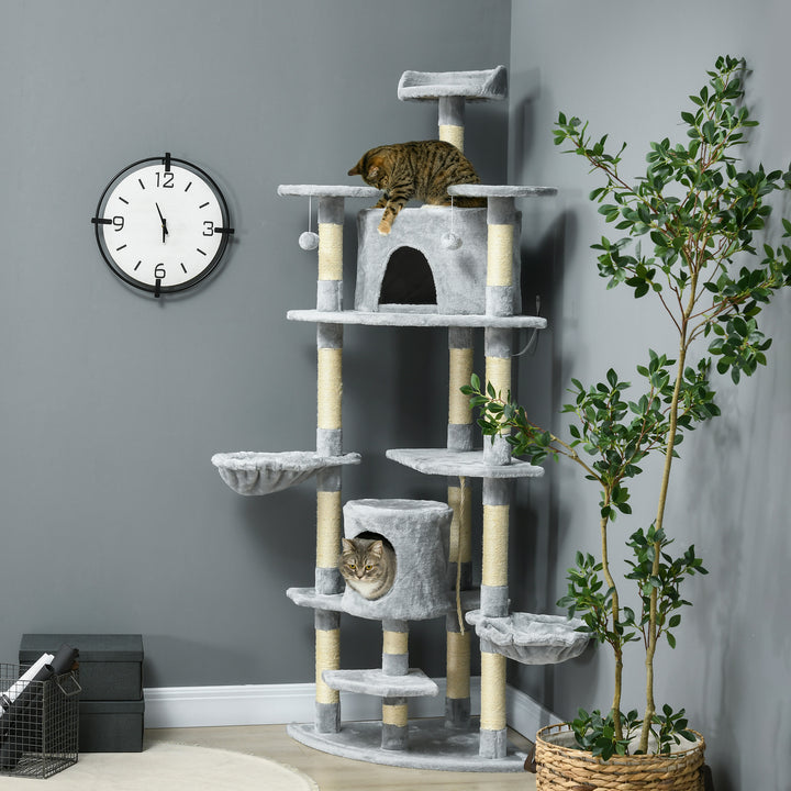 PawHut 79-Inch Multi-Level Cat Tree Tower with Two Condos, Hammocks, Scratching Posts