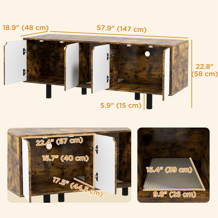 PawHut Rustic Brown Hidden Cat Litter Box Enclosure, Double Doors, Sand Drain Pad