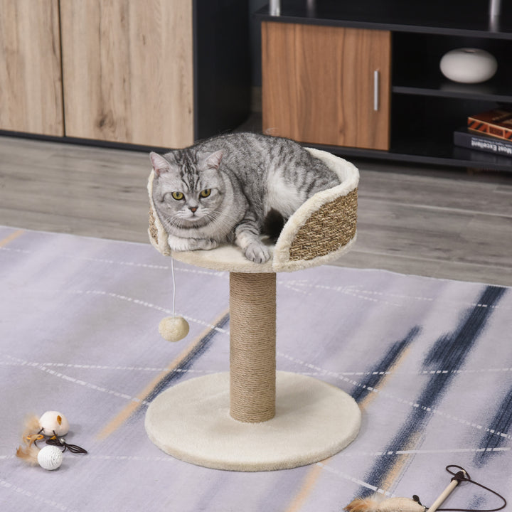 PawHut Small Cat Tree: Cozy Perch, Jute Scratching Post & Play Toy