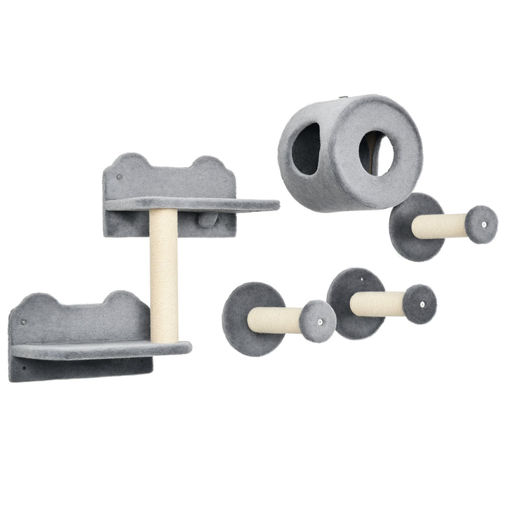 PawHut Grey Wall-Mounted Cat Perch & Scratching Post Set