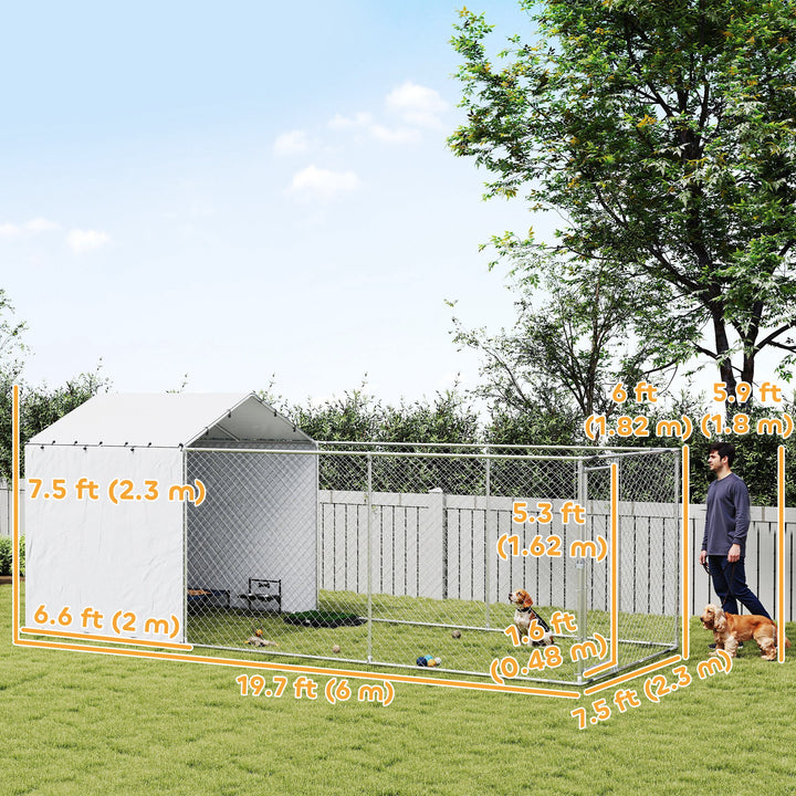 PawHut Large Galvanized Steel Outdoor Dog Kennel with Waterproof UV Cover