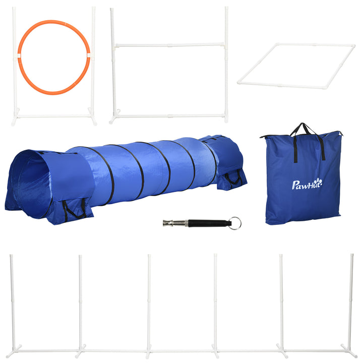 PawHut Portable 5-Piece Dog Agility Training Kit: Adjustable Jumps, Weave Poles