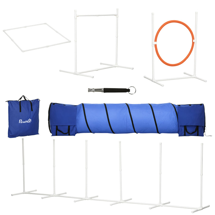 PawHut Portable 5-Piece Dog Agility Training Kit: Adjustable Jumps, Weave Poles