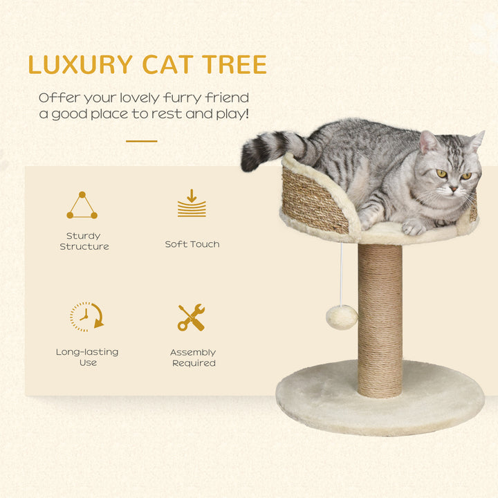 PawHut Small Cat Tree: Cozy Perch, Jute Scratching Post & Play Toy