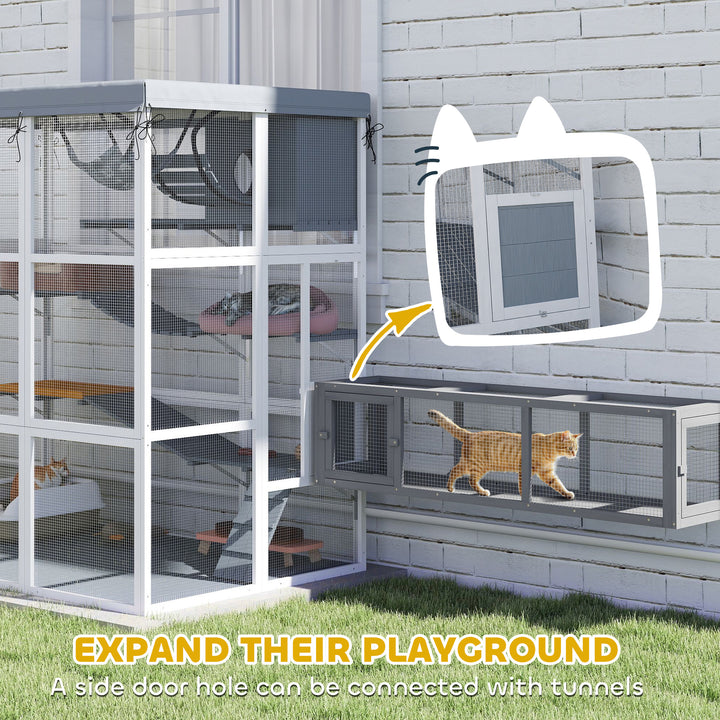 PawHut 71-inch Outdoor Catio Enclosure with Tarp, Hammock, Platforms, Ramps