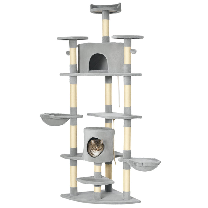 PawHut 79-Inch Multi-Level Cat Tree Tower with Two Condos, Hammocks, Scratching Posts