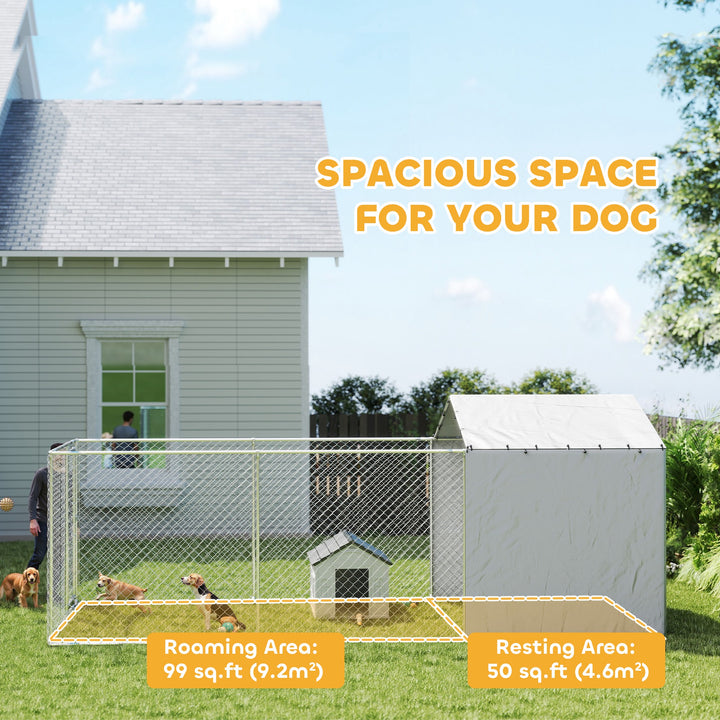 PawHut Large Galvanized Steel Outdoor Dog Kennel with Waterproof UV Cover