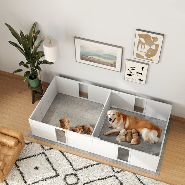 PawHut Whelping Box for Dogs, Adjustable Height Doors, Puppy Sanctuary