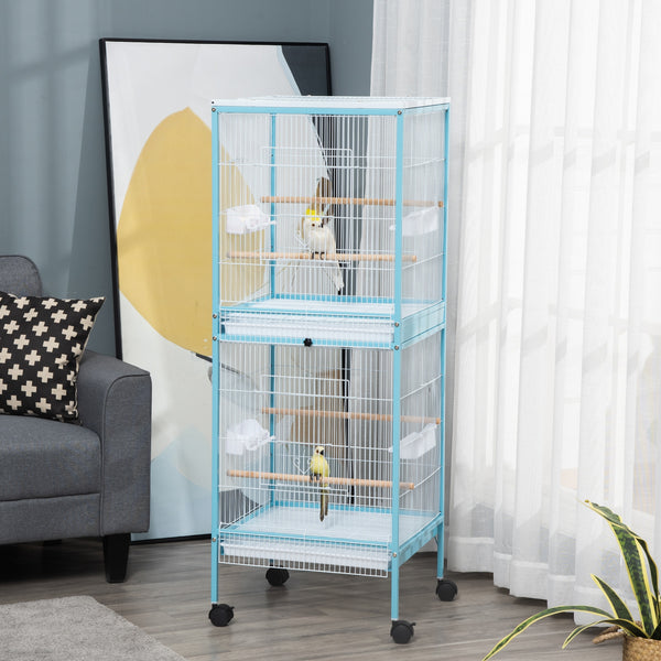PawHut 2-in-1 Large Bird Cage Aviary for Finches Budgies with Wheels & Trays