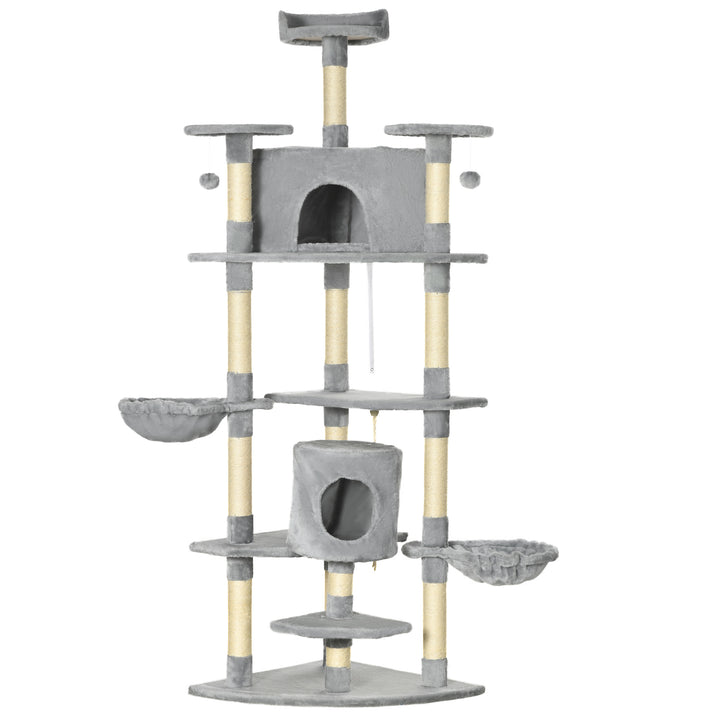 PawHut 79-Inch Multi-Level Cat Tree Tower with Two Condos, Hammocks, Scratching Posts