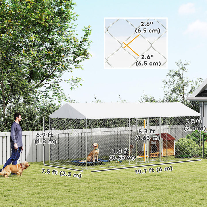 PawHut Two-Room Outdoor Dog Kennel with UV Cover & Secure Lock for Pets