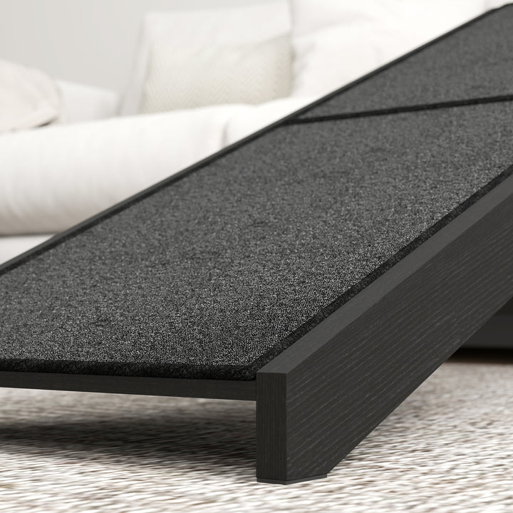PawHut Black Non-Slip Carpet Top Pine Wood Pet Ramp Steps for Dogs, Cats