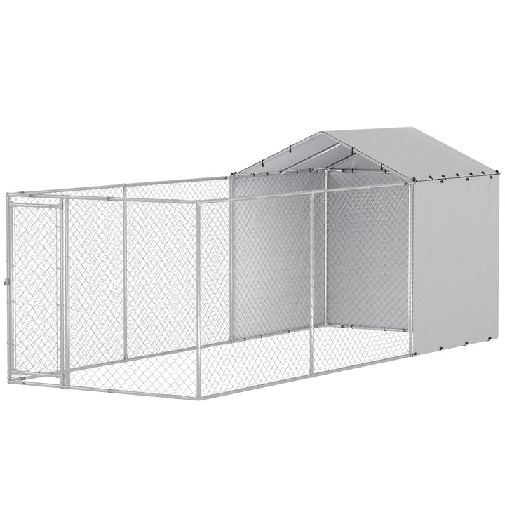 PawHut Large Galvanized Steel Outdoor Dog Kennel with Waterproof UV Cover