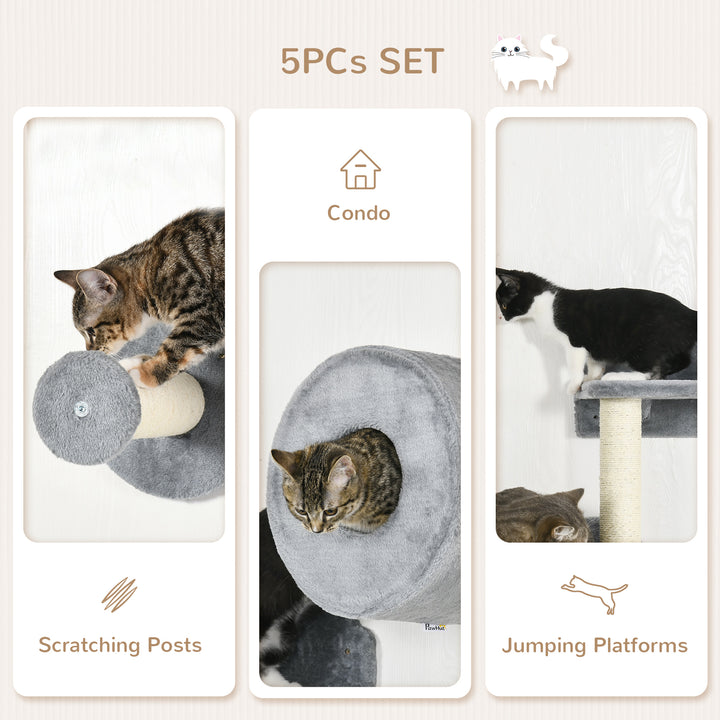 PawHut Grey Wall-Mounted Cat Perch & Scratching Post Set