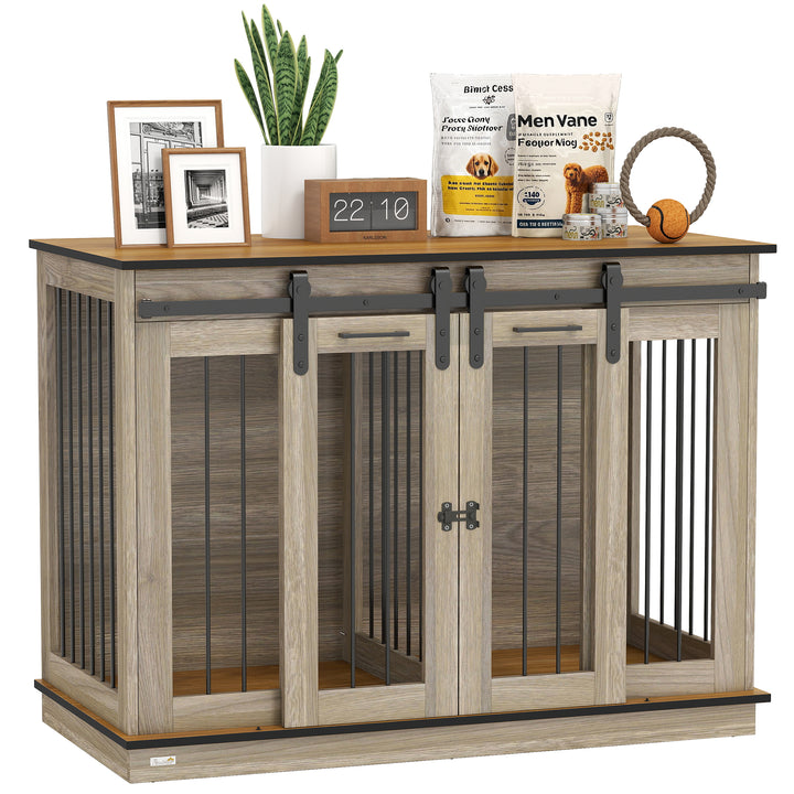 PawHut Wooden Dog Crate Furniture with Divider Panel, TV Stand & Pet House