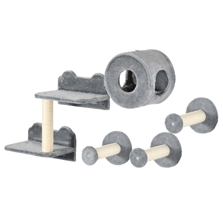PawHut Grey Wall-Mounted Cat Perch & Scratching Post Set