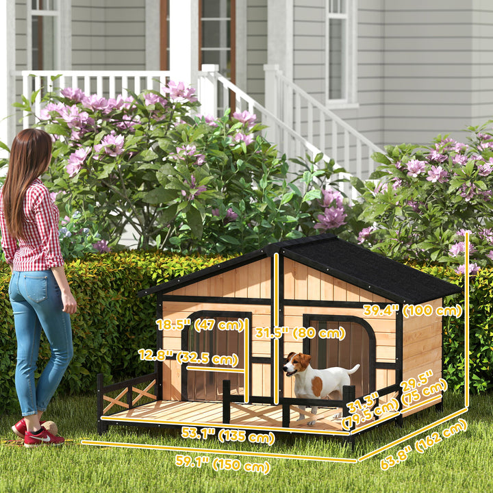 PawHut All-Weather Elevated Wood Cabin Dog House with Porch Deck