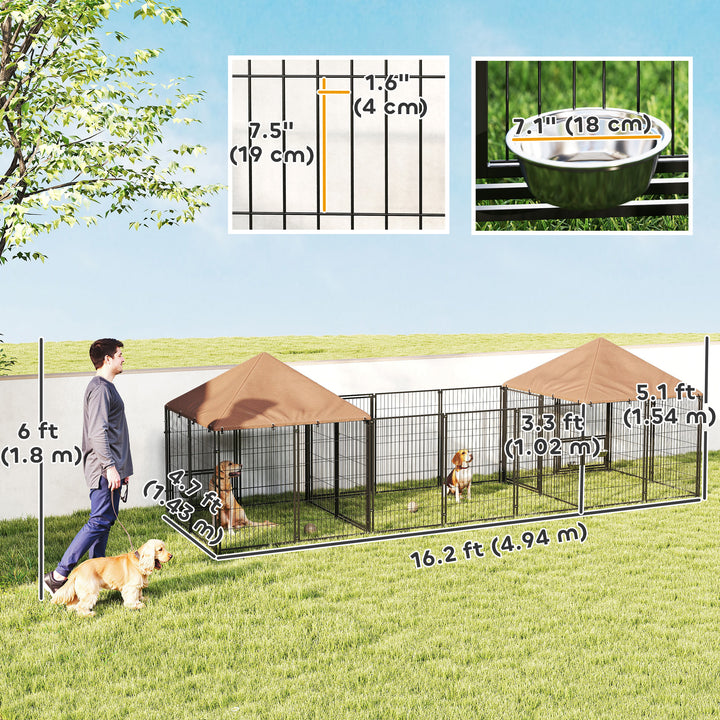 PawHut Large Outdoor Dog Kennel: 2 Rooms, Rotating Bowls, UV Cover