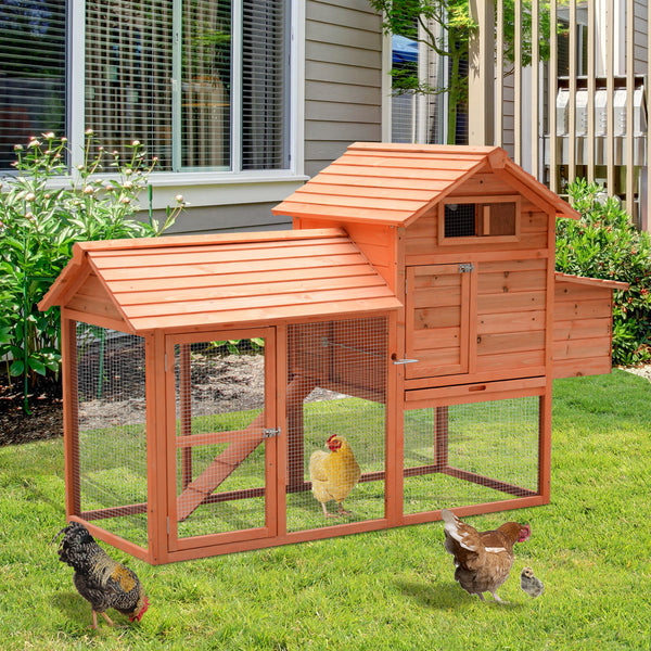 PawHut 82-inch Large Wooden Outdoor Chicken Coop with Run and Nesting Box