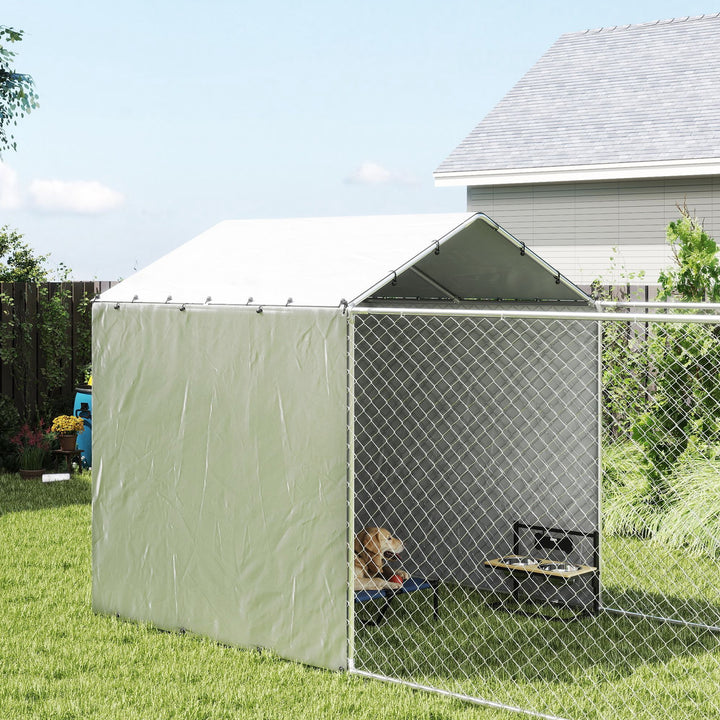 PawHut Large Galvanized Steel Outdoor Dog Kennel with Waterproof UV Cover