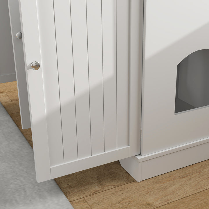 PawHut White Litter Box Enclosure: Drawer Storage, Anti-Tip Kit, Side Table
