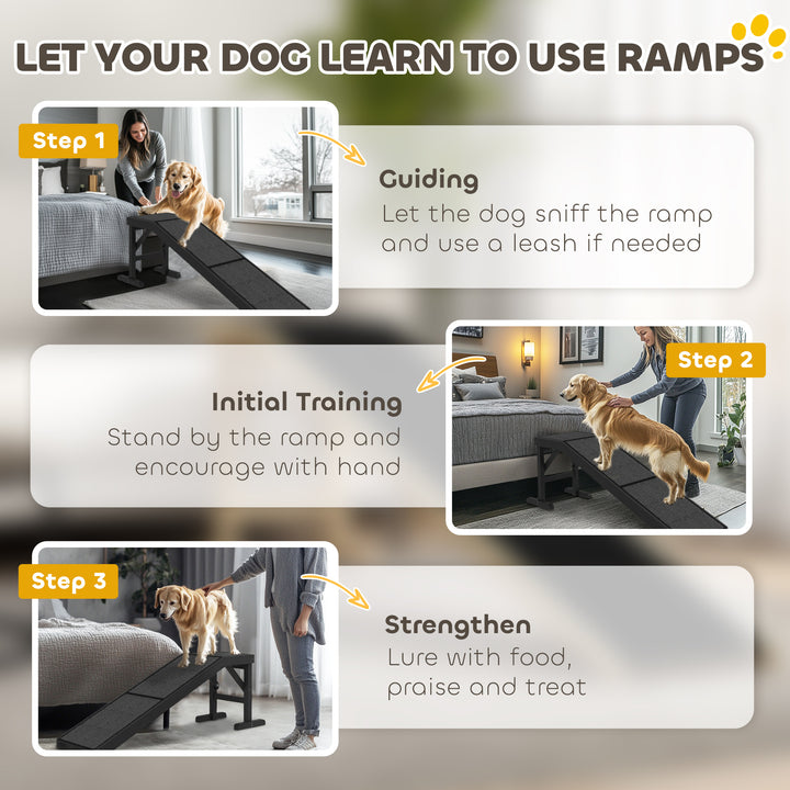 PawHut Black Non-Slip Carpet Top Pine Wood Pet Ramp Steps for Dogs, Cats