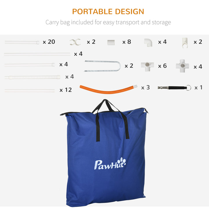 PawHut Portable 5-Piece Dog Agility Training Kit: Adjustable Jumps, Weave Poles