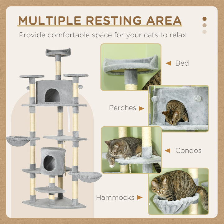 PawHut 79-Inch Multi-Level Cat Tree Tower with Two Condos, Hammocks, Scratching Posts