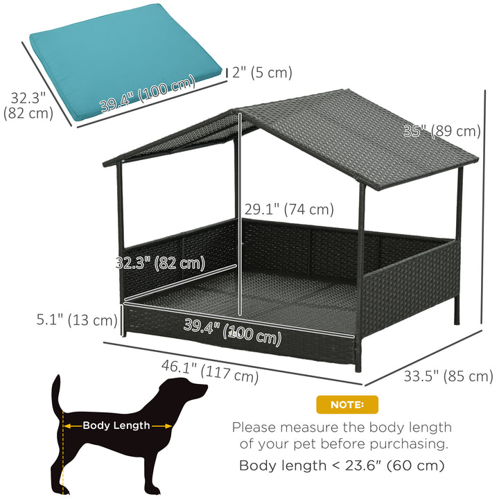 PawHut Elevated Wicker Dog House, Canopy, Washable Cushion, Medium to Large Dogs