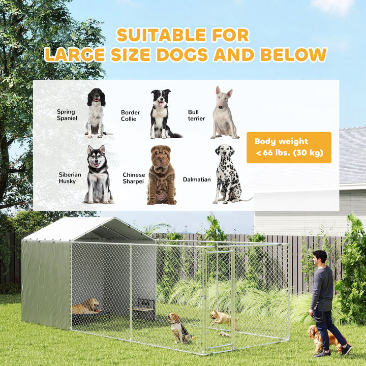 PawHut Large Galvanized Steel Outdoor Dog Kennel with Waterproof UV Cover