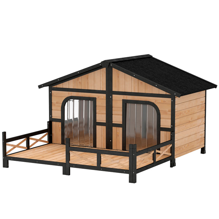 PawHut All-Weather Elevated Wood Cabin Dog House with Porch Deck