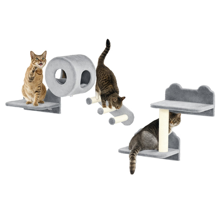 PawHut 4-Piece Wall-Mounted Cat Shelves, Climbing Activity Center with Condo