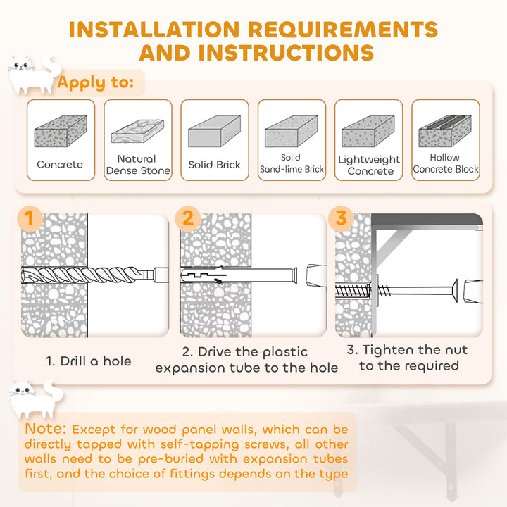 PawHut 4-Piece Wall-Mounted Cat Furniture Set with Condo, Hammock, Scratching Posts