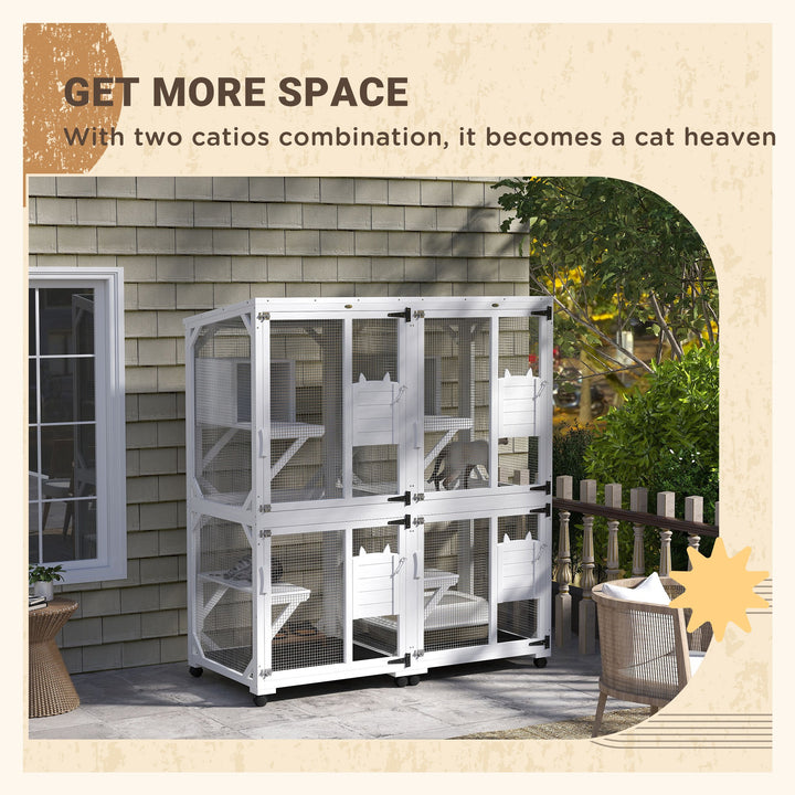 PawHut Elevated Outdoor Catio with Wheels, Resting Box, Multi-Platforms, Water-Resistant